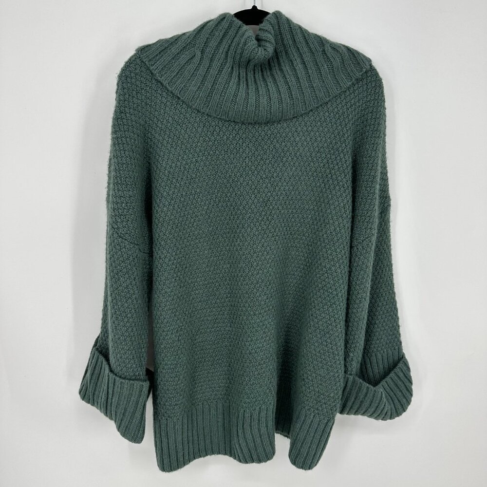 Talbots Cowl Neck Tunic Sweater XL Cable Knit Wool Alpaca Green - Picture 2 of 7